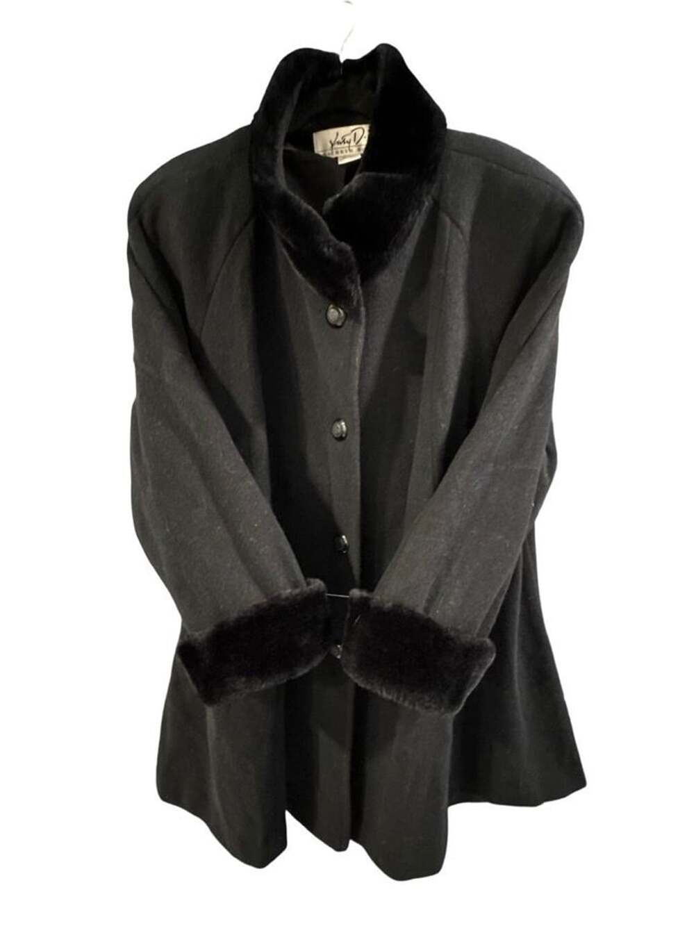 Kathy D Kathryn Design Women’s 22/24 Black Wool Blend Faux Fur Trim Coat
